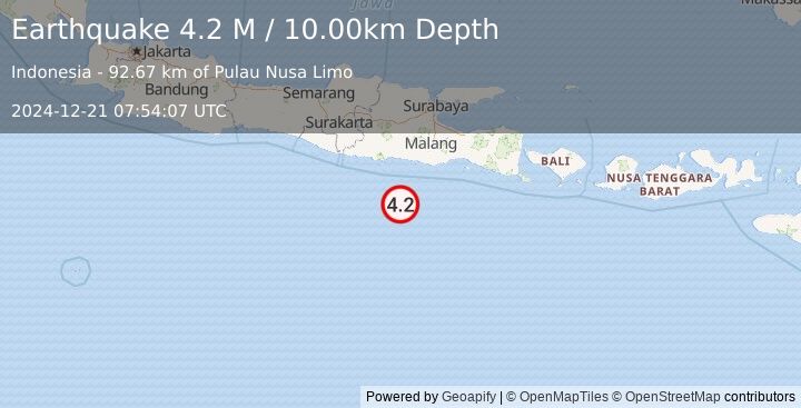 Earthquake South of Java, Indonesia (4.2 M) (2024-12-21 07:54:07 UTC)