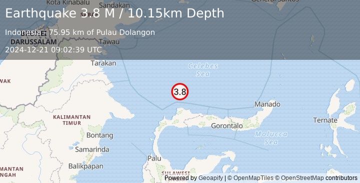 Earthquake Celebes Sea (3.8 M) (2024-12-21 09:02:39 UTC)