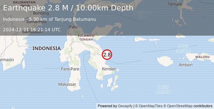 Earthquake Sulawesi, Indonesia (2.8 M) (2024-12-21 16:21:14 UTC)