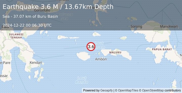 Earthquake Ceram Sea (3.6 M) (2024-12-22 00:06:30 UTC)