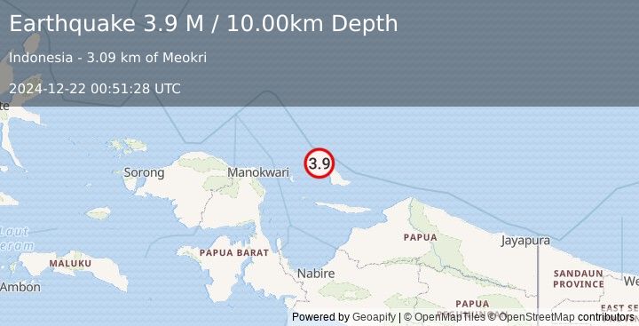 Earthquake West Papua Region, Indonesia (3.9 M) (2024-12-22 00:51:28 UTC)