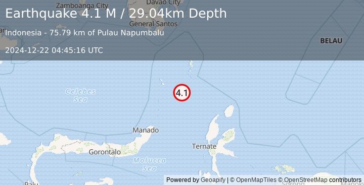 Earthquake Talaud Islands, Indonesia (4.1 M) (2024-12-22 04:45:16 UTC)