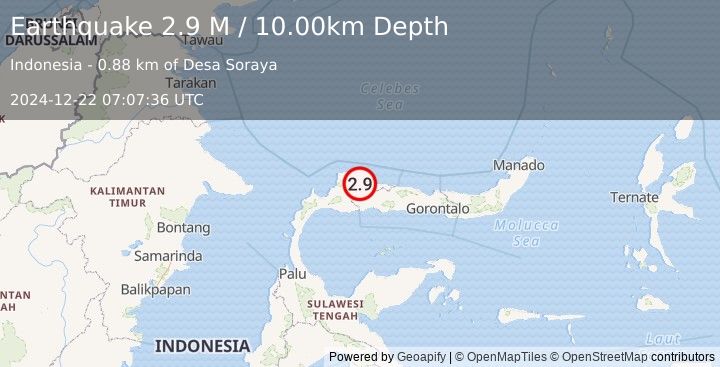 Earthquake Minahassa Peninsula, Sulawesi (2.9 M) (2024-12-22 07:07:36 UTC)