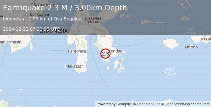 Earthquake Sulawesi, Indonesia (2.3 M) (2024-12-22 07:31:53 UTC)