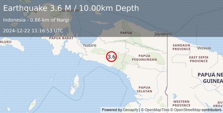 Earthquake West Papua, Indonesia (3.6 M) (2024-12-22 11:16:53 UTC)