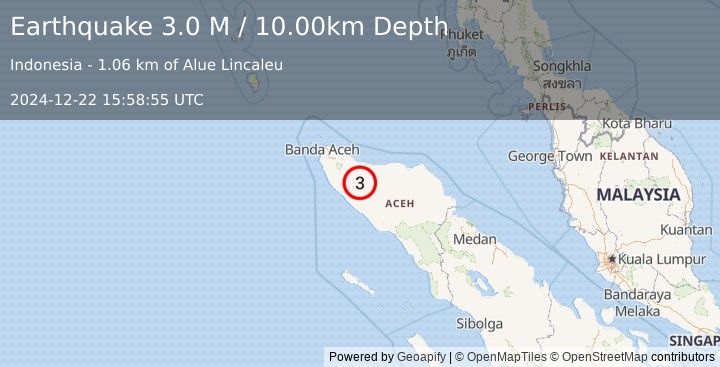 Earthquake Northern Sumatra, Indonesia (3.0 M) (2024-12-22 15:58:55 UTC)