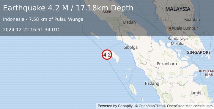 Earthquake Northern Sumatra, Indonesia (4.2 M) (2024-12-22 16:51:34 UTC)