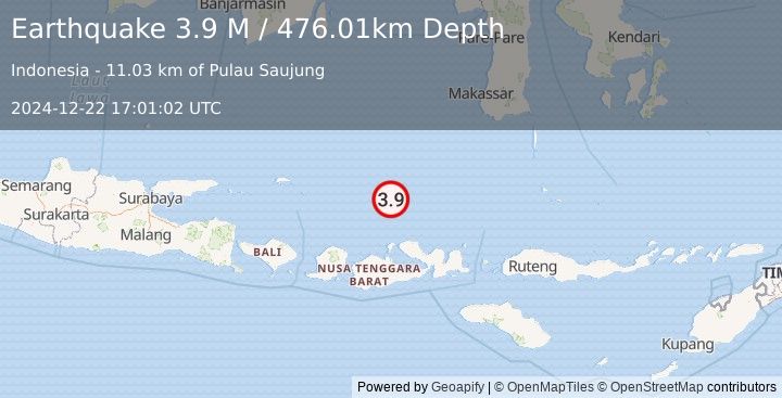 Earthquake Bali Sea (3.9 M) (2024-12-22 17:01:02 UTC)