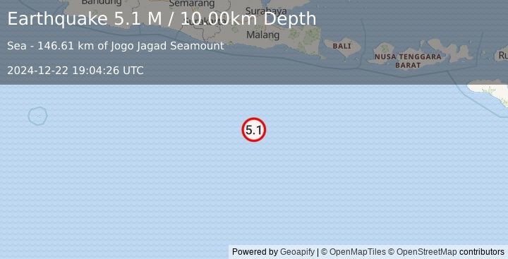 Earthquake South of Java, Indonesia (4.9 M) (2024-12-22 19:04:27 UTC)