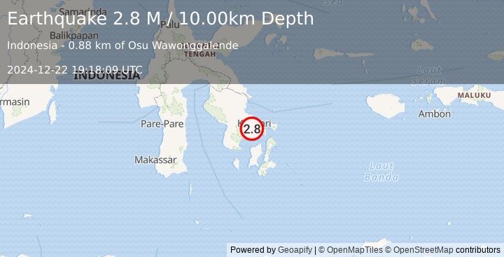 Earthquake Sulawesi, Indonesia (2.8 M) (2024-12-22 19:18:09 UTC)