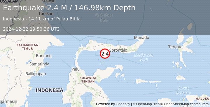 Earthquake Minahassa Peninsula, Sulawesi (2.4 M) (2024-12-22 19:50:36 UTC)