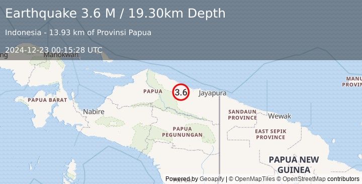 Earthquake Near North Coast of West Papua (3.6 M) (2024-12-23 00:15:28 UTC)