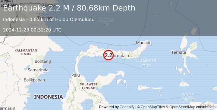 Earthquake Minahassa Peninsula, Sulawesi (2.2 M) (2024-12-23 00:32:20 UTC)