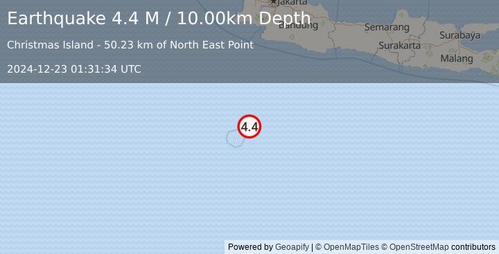 Earthquake South of Java, Indonesia (4.5 M) (2024-12-23 01:31:40 UTC)