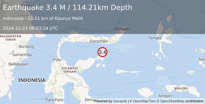 Earthquake Minahassa Peninsula, Sulawesi (3.4 M) (2024-12-23 06:03:24 UTC)