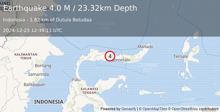 Earthquake Minahassa Peninsula, Sulawesi (4.0 M) (2024-12-23 12:39:11 UTC)