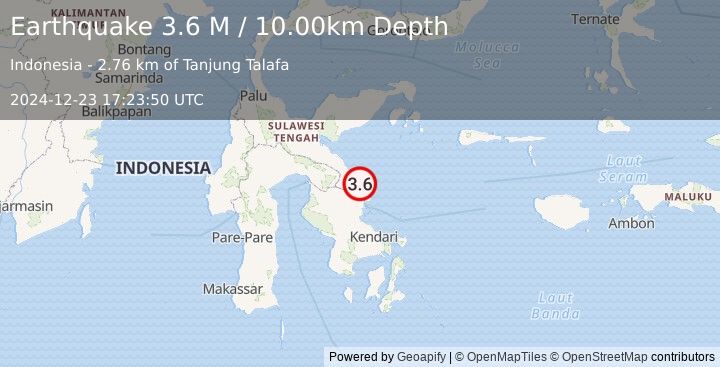 Earthquake Sulawesi, Indonesia (3.6 M) (2024-12-23 17:23:50 UTC)