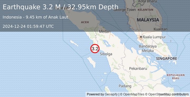 Earthquake Northern Sumatra, Indonesia (3.2 M) (2024-12-24 01:59:47 UTC)