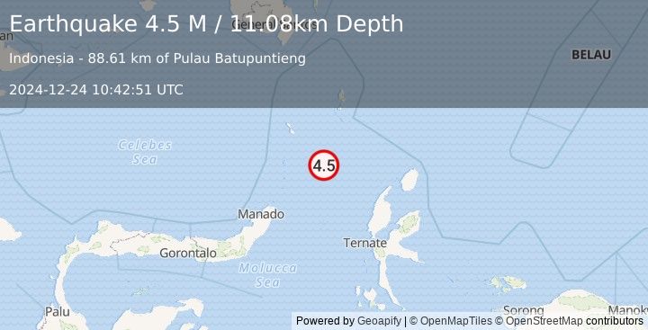 Earthquake Northern Molucca Sea (4.5 M) (2024-12-24 10:42:51 UTC)