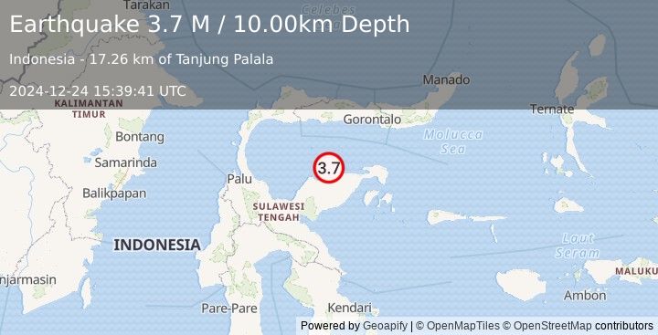 Earthquake Minahassa Peninsula, Sulawesi (3.7 M) (2024-12-24 15:39:41 UTC)