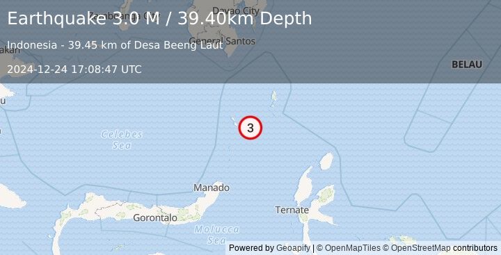 Earthquake Talaud Islands, Indonesia (3.0 M) (2024-12-24 17:08:47 UTC)