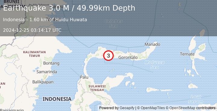 Earthquake Minahassa Peninsula, Sulawesi (3.0 M) (2024-12-25 03:14:17 UTC)