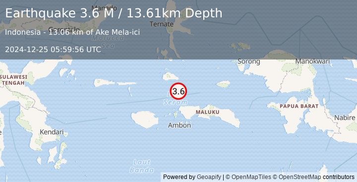 Earthquake Ceram Sea (3.6 M) (2024-12-25 05:59:56 UTC)