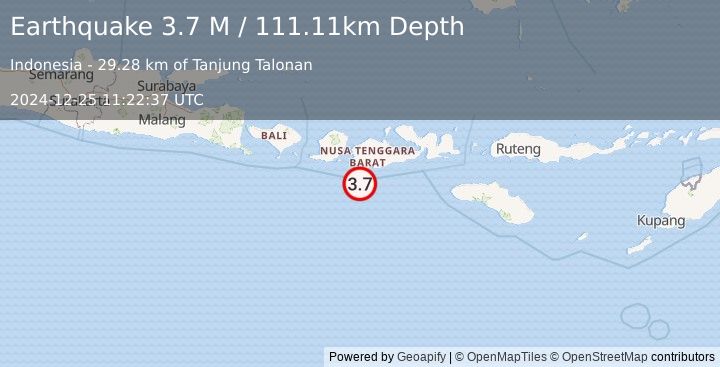 Earthquake Sumbawa Region, Indonesia (3.7 M) (2024-12-25 11:22:37 UTC)