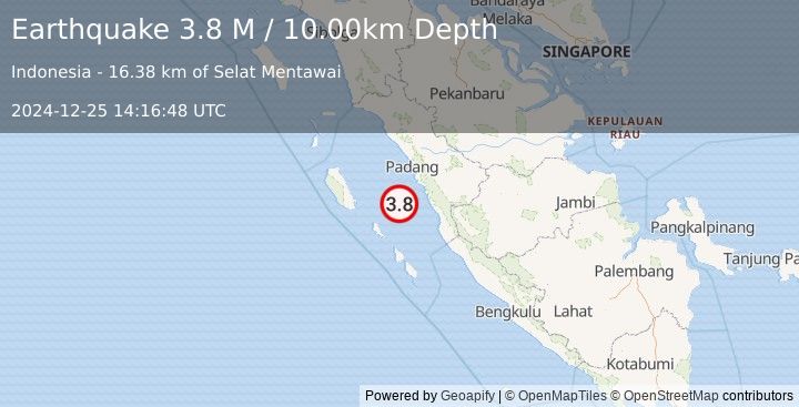 Earthquake Southern Sumatra, Indonesia (3.8 M) (2024-12-25 14:16:48 UTC)