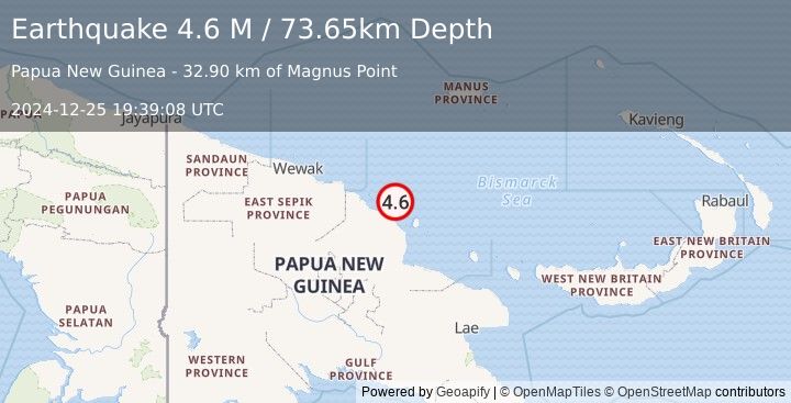 Earthquake Near North Coast of Papua New Guinea (4.6 M) (2024-12-25 19:39:08 UTC)