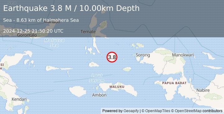 Earthquake Halmahera, Indonesia (3.8 M) (2024-12-25 21:50:20 UTC)