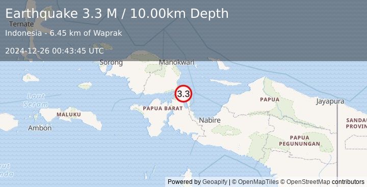 Earthquake West Papua Region, Indonesia (3.3 M) (2024-12-26 00:43:45 UTC)