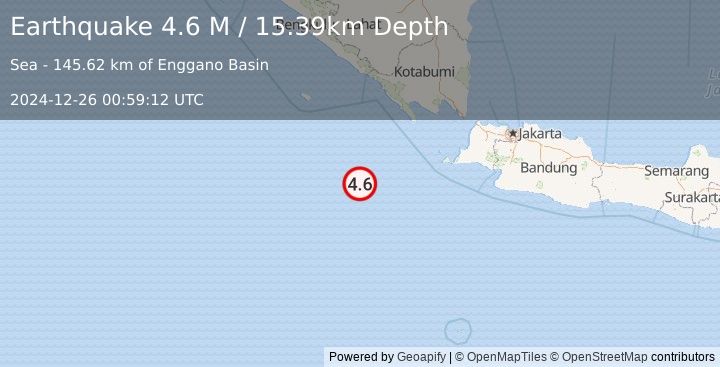 Earthquake Southwest of Sumatra, Indonesia (4.6 M) (2024-12-26 00:59:12 UTC)