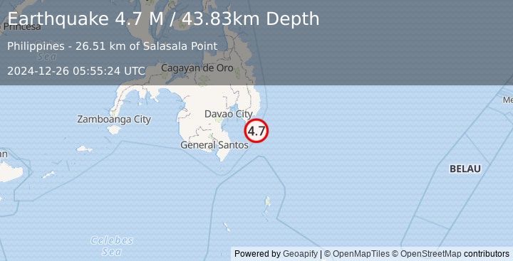 Earthquake Mindanao, Philippines (4.7 M) (2024-12-26 05:55:24 UTC)