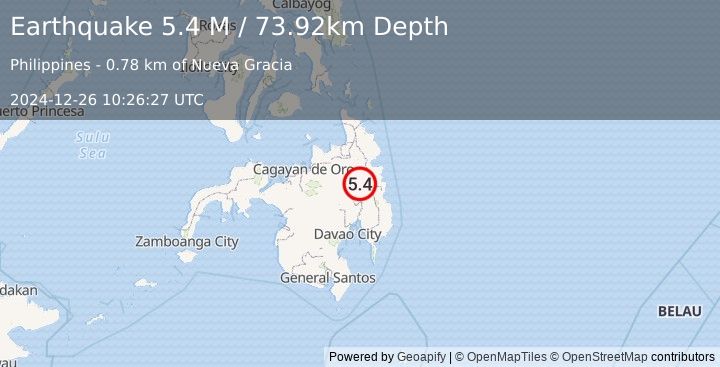 Earthquake Mindanao, Philippines (5.4 M) (2024-12-26 10:26:27 UTC)