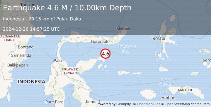 Earthquake Minahassa Peninsula, Sulawesi (4.6 M) (2024-12-26 14:57:25 UTC)