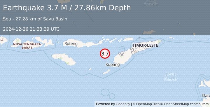 Earthquake Timor Region (3.7 M) (2024-12-26 21:33:39 UTC)