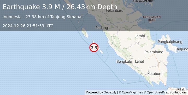 Earthquake Southern Sumatra, Indonesia (3.9 M) (2024-12-26 21:51:59 UTC)