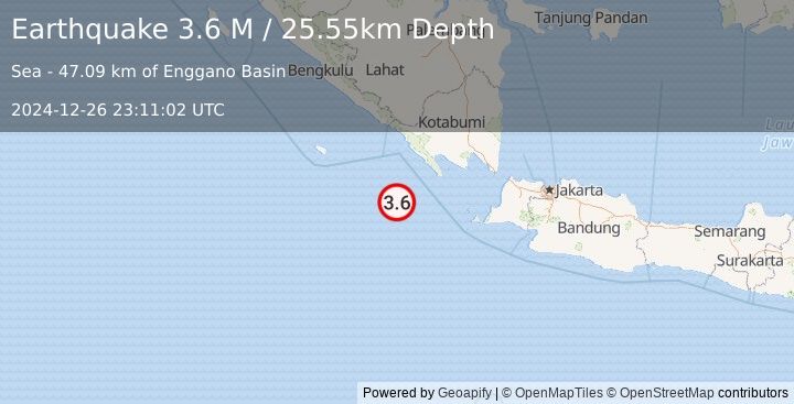 Earthquake Southwest of Sumatra, Indonesia (3.6 M) (2024-12-26 23:11:02 UTC)