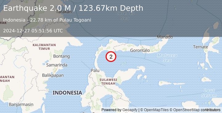 Earthquake Minahassa Peninsula, Sulawesi (2.0 M) (2024-12-27 05:51:56 UTC)