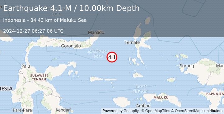 Earthquake Southern Molucca Sea (4.1 M) (2024-12-27 06:27:06 UTC)