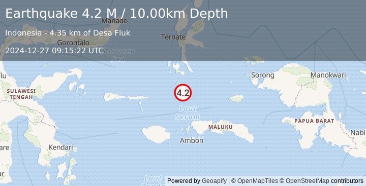 Earthquake Halmahera, Indonesia (4.2 M) (2024-12-27 09:15:22 UTC)