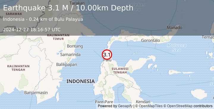 Earthquake Minahassa Peninsula, Sulawesi (3.1 M) (2024-12-27 18:16:57 UTC)