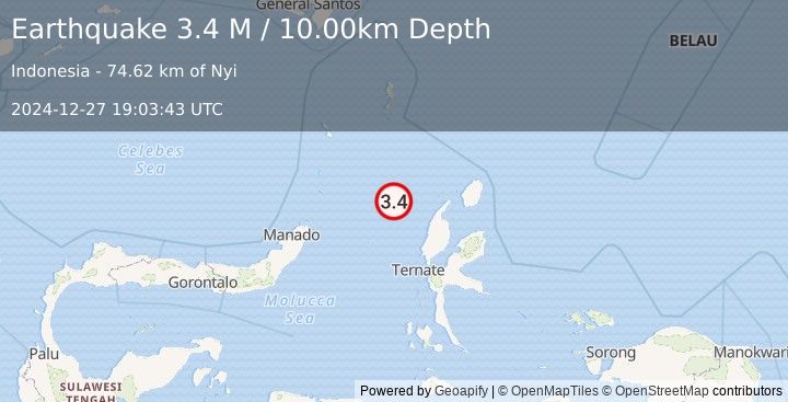 Earthquake Northern Molucca Sea (3.4 M) (2024-12-27 19:03:43 UTC)