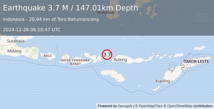 Earthquake Flores Region, Indonesia (3.7 M) (2024-12-28 06:10:47 UTC)