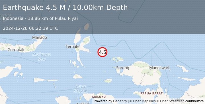 Earthquake Halmahera, Indonesia (4.5 M) (2024-12-28 06:22:39 UTC)