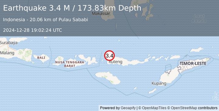 Earthquake Flores Region, Indonesia (3.4 M) (2024-12-28 19:02:24 UTC)