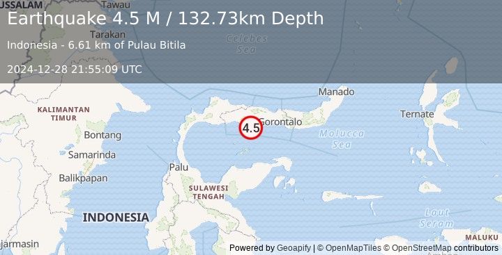 Earthquake Minahassa Peninsula, Sulawesi (4.4 M) (2024-12-28 21:55:10 UTC)