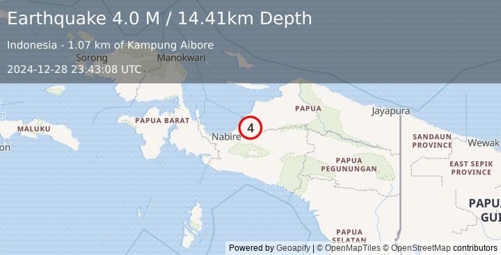 Earthquake West Papua, Indonesia (4.0 M) (2024-12-28 23:43:09 UTC)