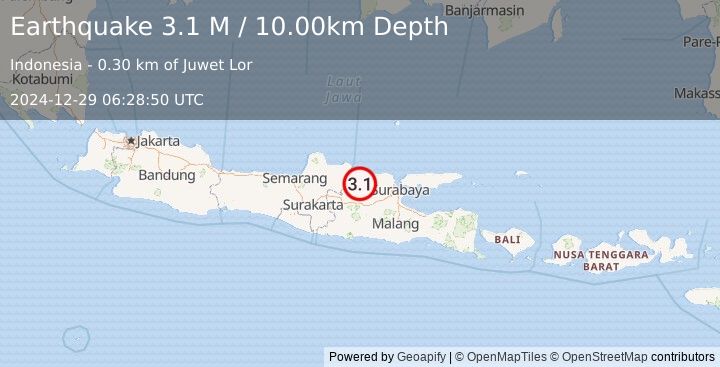 Earthquake Java, Indonesia (3.0 M) (2024-12-29 06:28:49 UTC)